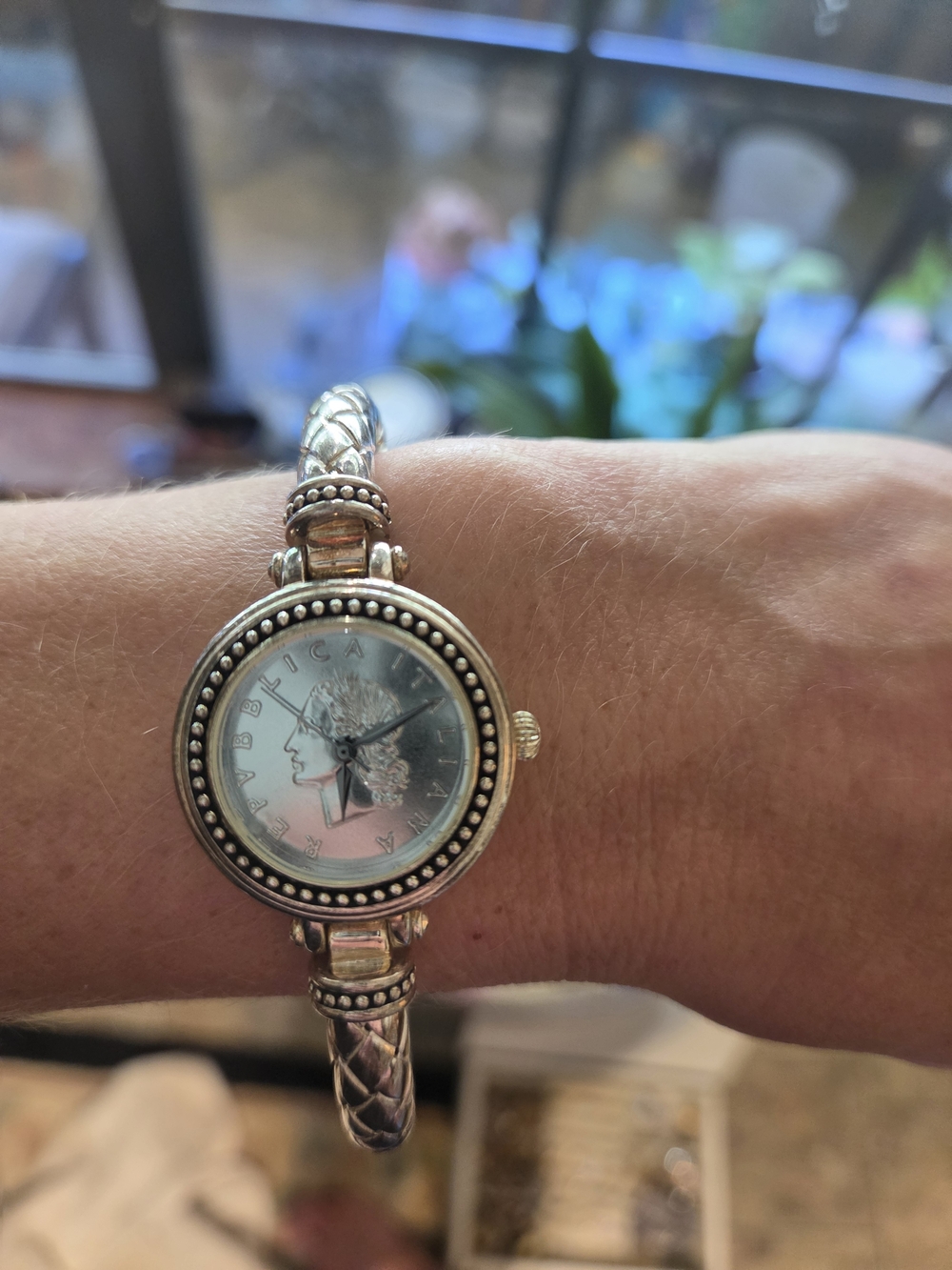 Sterling Silver Women's Coin Face Bracelet Watch